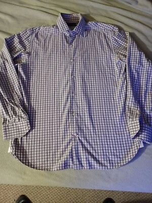 Bloomingdales The Mens Store Camisa de vestir gris lavanda cuadros mediano Foto 1 de 4