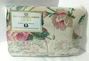 NEW Vtg Twin 3 pc Sheet Set Petit Point Sampler Lace Cottagecore Cannon Royal - Picture 1 of 9