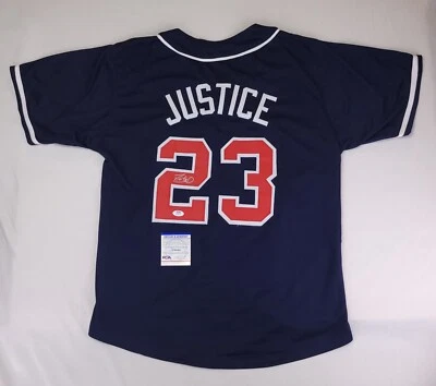 (S16) David Justice Atlanta Braves Signed Jersey PSA COA 2xWorld Series Champion - Image 1 of 3