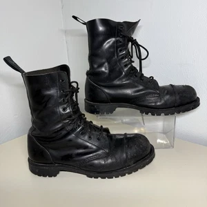 Getta Grip Vintage 90’s  Black Leather Steel Toe Boots Size 9 Made In England - Picture 1 of 18