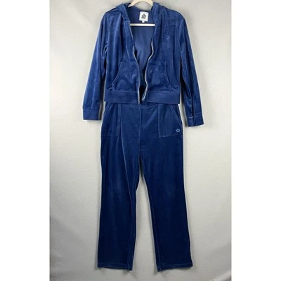 Juicy Couture Velour Tracksuit Set Womens Large Navy Blue Hoodie Pants FLAWS - Image 1 of 4