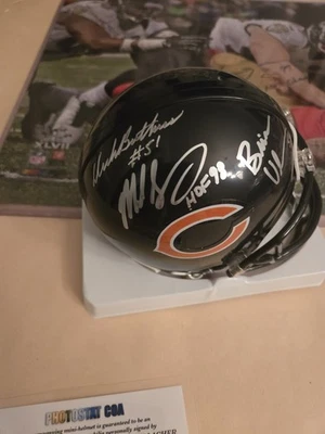 Dick Butkus Mike Singletary Brian Urlacher Autograph Mini-helmet Gridiron... Foto 1 de 4