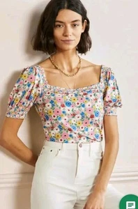 BODEN Eva Square Neck Jersey Top Milkshake Elegant Bloom UK 8  NEW SAMPLE  T18 - Picture 1 of 8