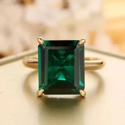 Anillo de boda solitario corte esmeralda verde natural 4 quilates chapado en oro amarillo Foto 1 de 4