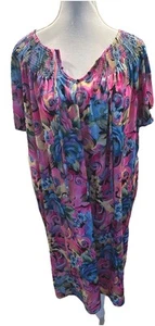 Women’s Collections Colorful Pink Blue Floral House Dress Mumu Patio Sz 1X - Picture 1 of 9