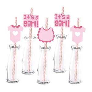 Pink It's a Girl Straw Decor, 24-Pack Girl Baby Shower Or Birthday Party - Picture 1 of 2