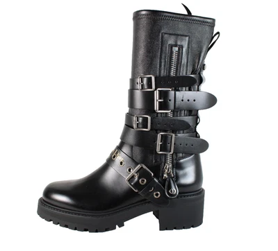 CHRISTIAN DIOR $1,950 Botas de Combate D-FIGHT de Cuero Negro a Media Pantorrilla 39 NUEVAS Foto 1 de 4