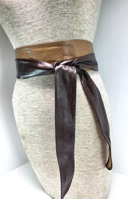 Cinturón de cintura estilo Obi con corbata envolvente de cuero marrón bicolor de colección Foto 1 de 4