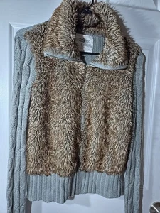 Ci Sono by Cavalini Kunstfell Pullover Weste grau/braun Fell Gr. M Boho Hippie - Bild 1 von 7