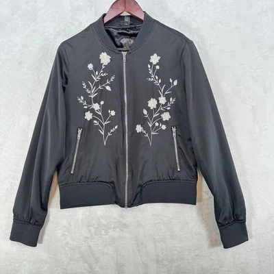 Chaqueta vintage a.n.a para mujer mediana negra satinada bombardero floral bordada Y2K Foto 1 de 4