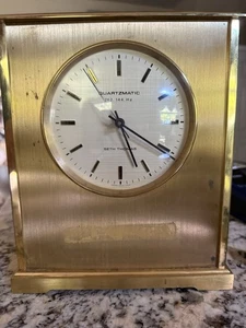 Vintage Seth Thomas Quartzmatic Brass Desk Clock Swiss Made Base - Picture 1 of 11