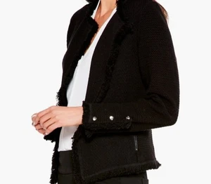 Nic + Zoe Fringe Mix Knit Jacket Women's XS Sugar Cookie Black Textured - Picture 1 of 16