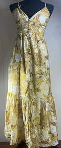Abercrombie and Fitch Mustard Yellow Cream Floral Dress Womens Small - Picture 1 of 12