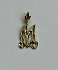 Vintage 14k Yellow Gold Letter M Pendant Initial M Fine 20mmX10mm Diamond Cut - Picture 1 of 7