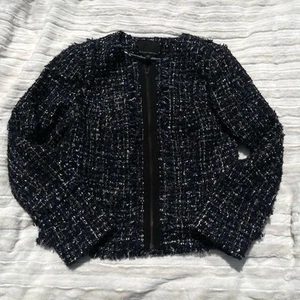 Banana Republic Tweed kragenloses Sakko, Poly/Wollmischung, marineblau, Größe 10, - Bild 1 von 5