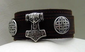 Lederarmband Thor`sHammer Mjölnir Celtic Leder-Armband Dunkel Braun Rindsleder - Bild 1 von 3