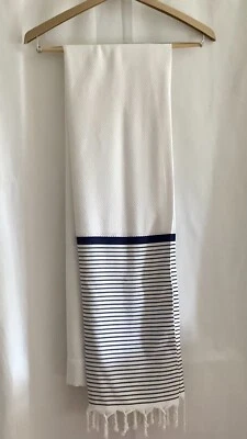 Hotel Collection shower curtain fabric 68x68  100% Cotton Excellent Blue Stripe - Image 1 of 4