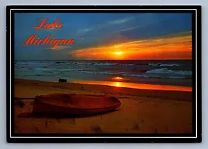 Postkarte Vintage Lake Michigan Indiana Dünen Sonnenuntergang heiter 4x6 - Bild 1 von 2
