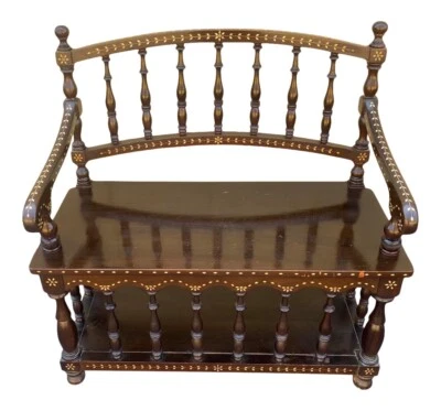 20 世纪早期盎格鲁中东 - 印度骨镶嵌木凳 — 第 1/4 张图片