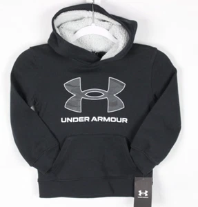 Under Amour Kids Fleece Hoodie Sweatshirt Logo Graphic Sherpa Lined Hood Black - Picture 1 of 5