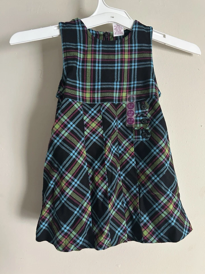 Vintage 2001 Gymboree Baby Girl Plaid Dress 18-24M Black Blue Green - Image 1 of 4