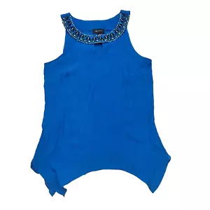 APT. 9 Tank Top - Beaded Circle Neckline Royal Blue Women's Medium Shirt Blouse - Picture 1 of 10
