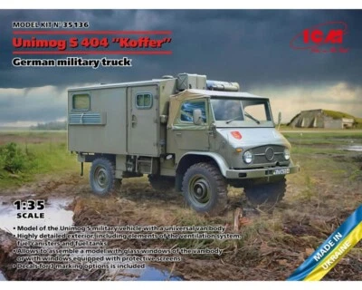ICM 35136 Unimog S 404 Koffer w/box body German Military Truck 1:35 modellismo - Immagine 1 di 4