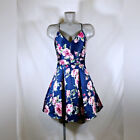 B Smart Navy Blue Floral Lace Back A-line Party Prom Mini Dress~3~