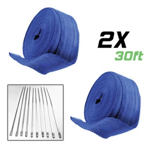 Cabezal de escape de fibra de vidrio azul de 2 rollos x 2"" 30 pies cinta envolvente de calor/kit de 20 lazos - Imagen 1 de 1