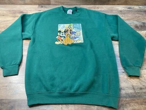 Vintage Disney Store Mickey-Goofy-Pluto-Donald Green Medium Pullover Sweatshirt - Picture 1 of 5