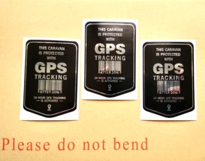 3 Caravan GPS Tracking Stickers Self Adhesive Polished Mirror Silver, Black - Picture 1 of 20