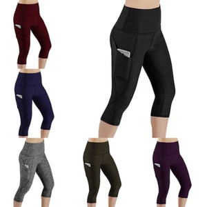 Ladies Yoga Pants Elastic Waisted Leggings Women Running Tummy Control - Picture 1 of 25