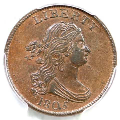 1805 C-4 R-1 PCGS MS 62 BN CAC Lg 5, Stems Draped Bust Half Cent Coin 1/2c Cover