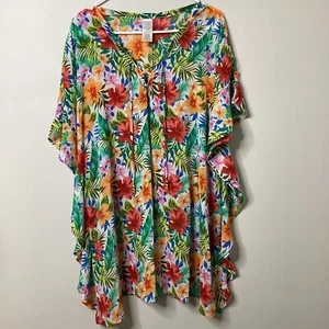 Time and Tru Womens Tropical Multicolor Floral Swim Coverup Swimsuit Large - Picture 1 of 10
