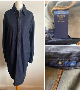 polo ralph Lauren dress tunic size 8 navy blue oversized denim calf leather trim - Picture 1 of 20