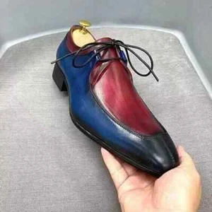 Men Handmade Leather Shoe Blue, Red Wedding Formal Custom Party Wear Dress Shoes - Picture 1 of 4