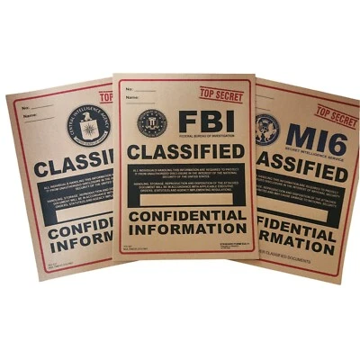 Juego de 3 hojas de cubierta de cartulina clasificada Top Secret FBI, CIA, MI6 8,5 x 11 pulgadas Foto 1 de 4