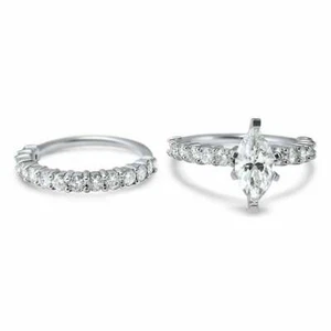 2.4ct Simulated Diamond Bridal Set Band Engagement Ring White Gold Plated - Picture 1 of 8