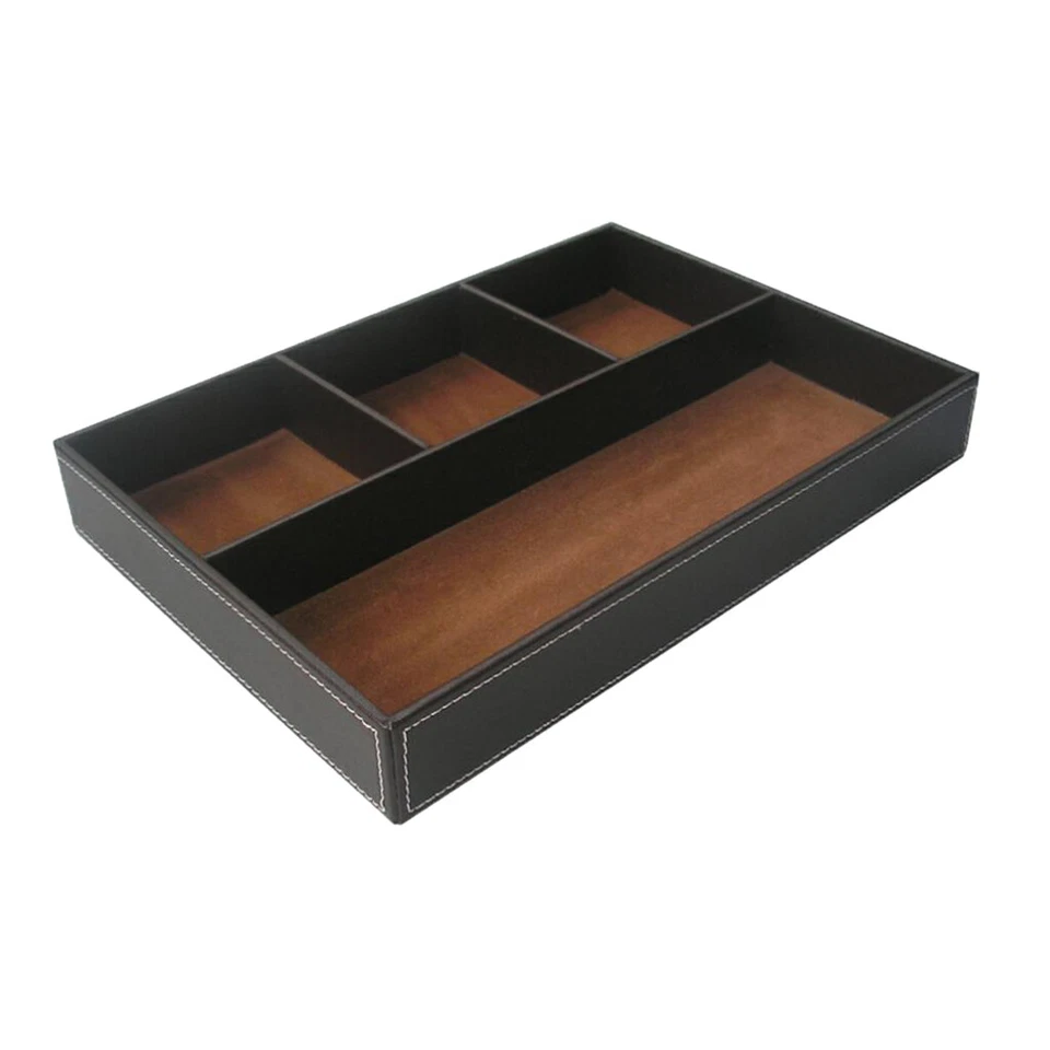 Flat 4-Slot Leather Drawer Tray Desk Stationery Sundries Gadget Organizer - Image 1 of 1