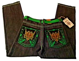 JEANS VINTAGE ABLANCHE DA UOMO RICAMATI 36x34 con cintura grunge skater y2k hip-hop - Foto 1 di 15