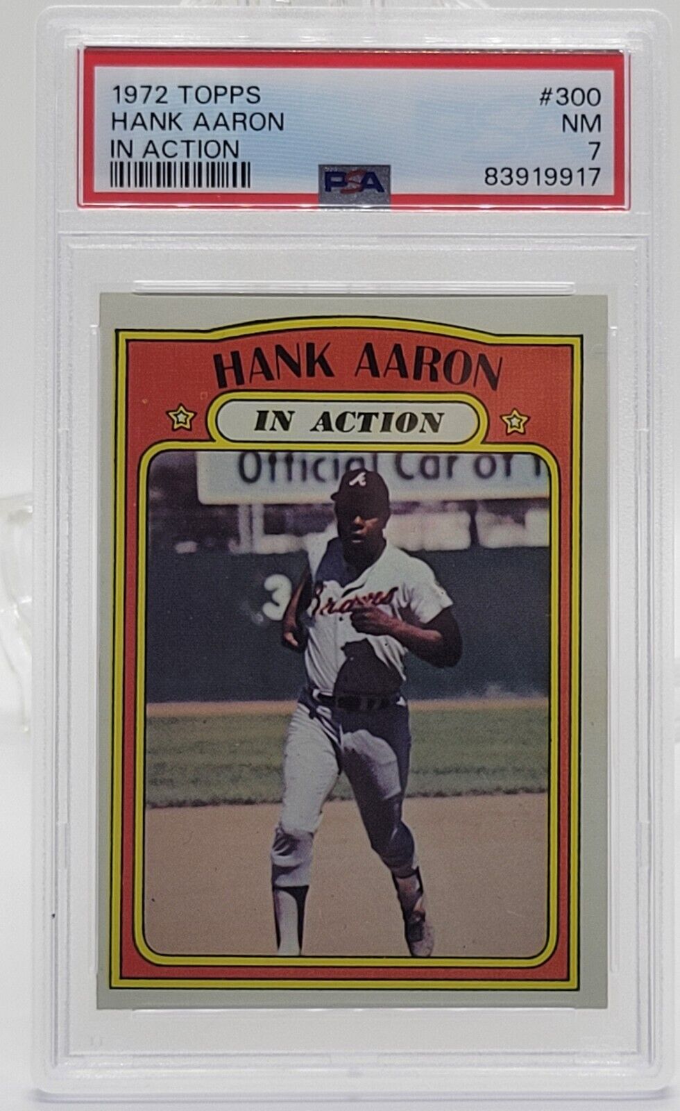 1972 Topps #300 Hank Aaron HOF In Action Card - Graded PSA 7 NM