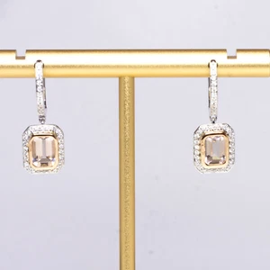 Morganite and Diamonds Dangle Earrings in 18K White Gold - Picture 1 of 6