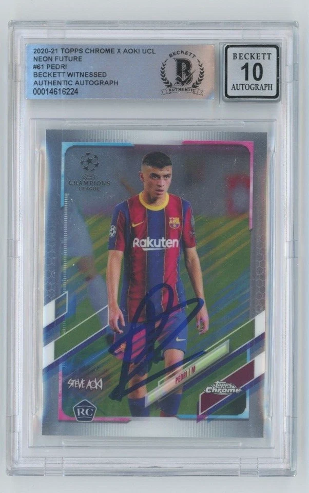 2020-21 Topps Chrome X Aoki #61 Pedri Signed RC Neon BAS Beckett Auto Grade 10 - Image 1 of 1