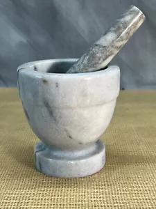 Vintage White/Gray Marble Mortar &Pestle Apothecary Herb Grinder 4" Tall 2+ Lbs - Picture 1 of 8