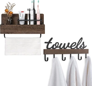 Wall Mounted Toothbrush Holder Towel Rack Bathroom Organizer Farmhouse Decor - Picture 1 of 7