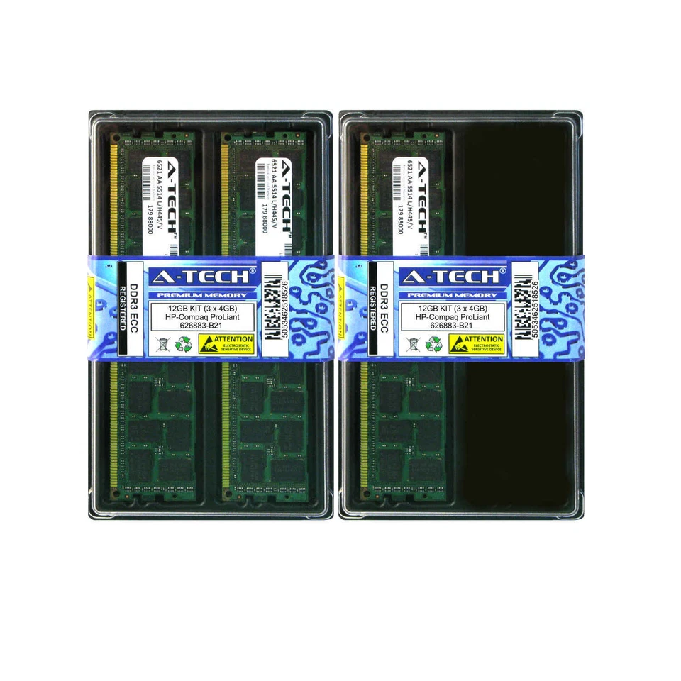 12GB KIT 3 x 4 GB HP Compaq ProLiant 626883-B21 DL120 G6 ML150 G6 Ram Memory - Image 1 of 1
