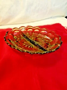 Vintage Indiana Oval Glass Divided Candy/Nut/Relish Dish; Green Thumb Print - Picture 1 of 4