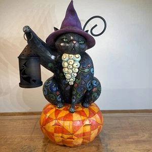 Orologio Jim Shore Heartwood Creek sulla notte Halloween gatto nero zucca 20" - Foto 1 di 11