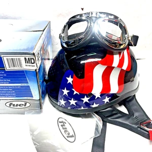 VINTAGE 2009 American Flag Motorcycle Half Helmet W/ Goggles By Fuel Medium M Md - Picture 1 of 18