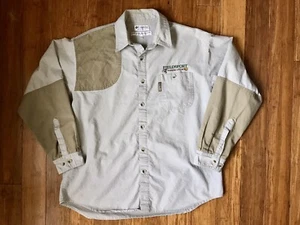 Columbia Mens L Shooting Shirt Right Shoulder Cotton Khaki Hunt Traverse City MI - Picture 1 of 9
